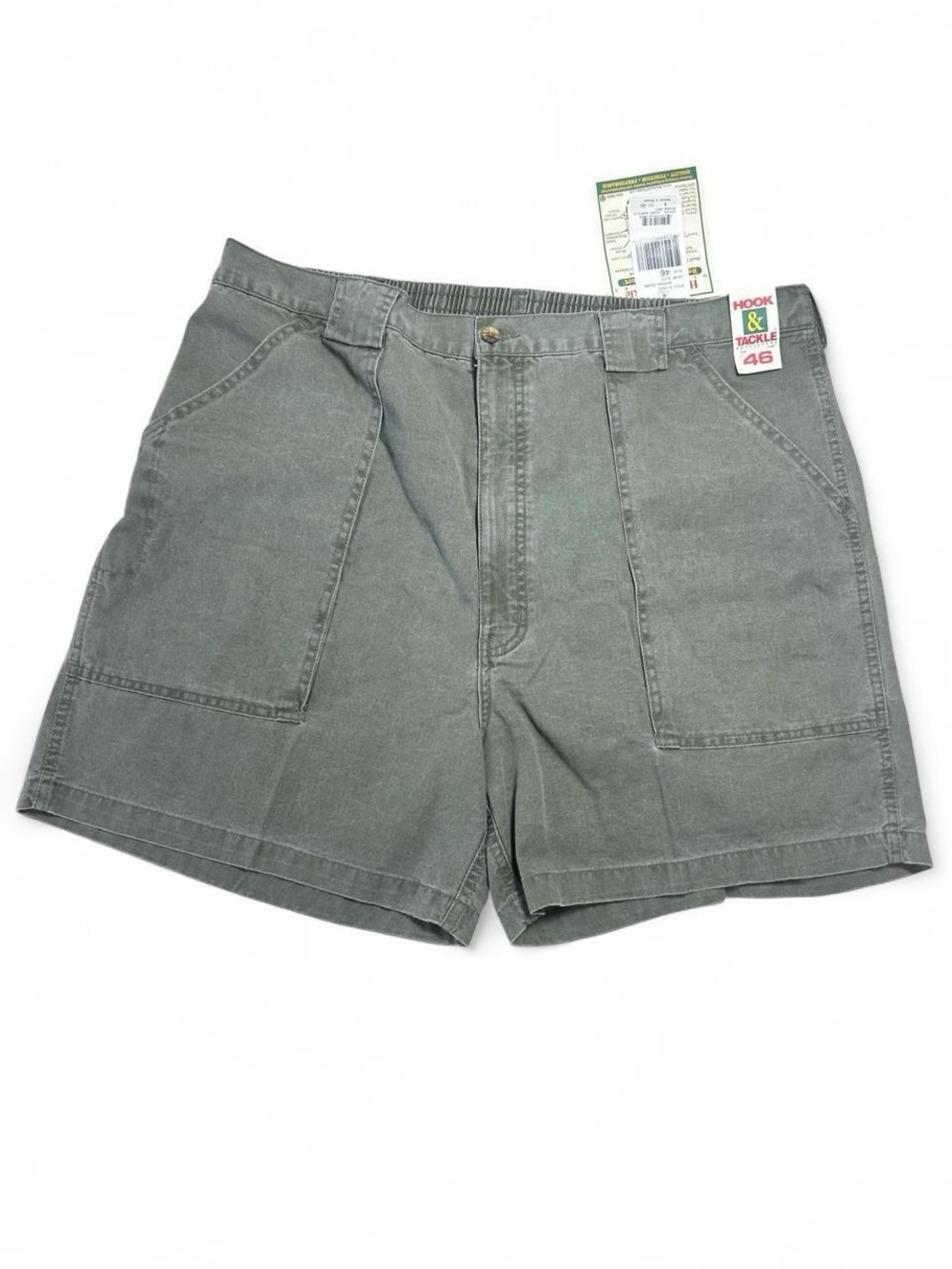 Vintage 90s Hook & Tackle BeerCan Island Fishing Shorts Olive 46 NWT
